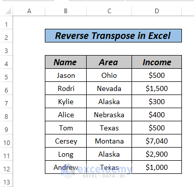 How to Reverse Transpose in Excel