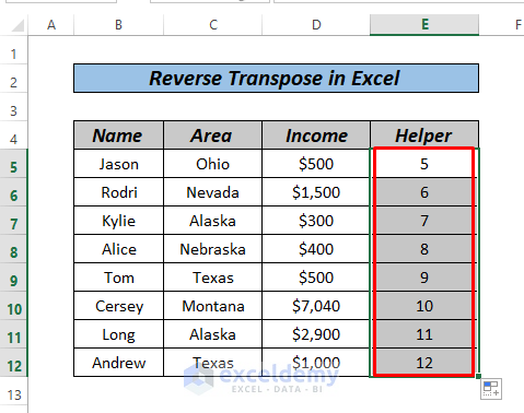 How to Reverse Transpose in Excel by Transpose function