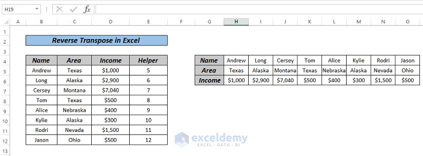 How to Reverse Transpose in Excel by INDIRECT FUNCTION