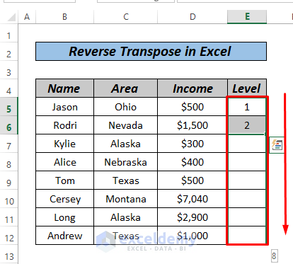 How to Reverse Transpose in Excel by SORT