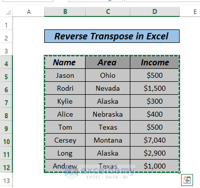 How to Reverse Transpose in Excel by paste spcial an transpose function
