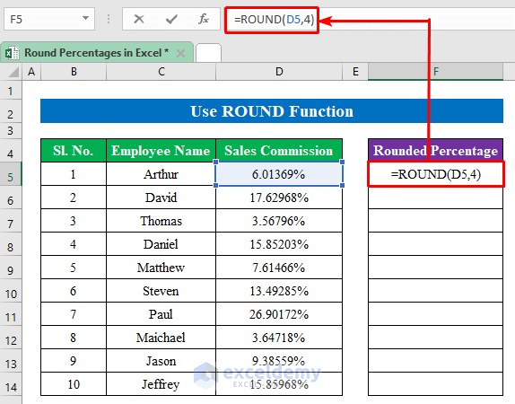 Use ROUND Function to Round Percentages