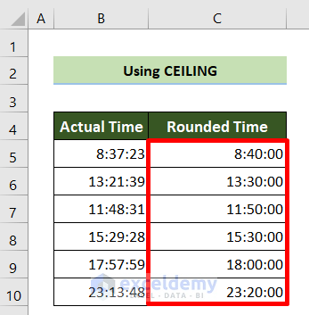 Use CEILING Function to Round Up Time in Excel