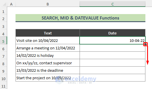 Trim Date from Text Using Excel MID, SEARCH & DATEVALUE Functions