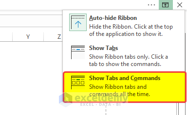 Show Toolbar in Excel Using the Control Buttons