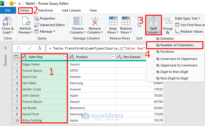 Perform Number of Characters Command to Split Column Using Power Query in Excel