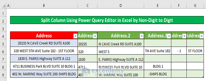 Use Digit to Non-Digit Command to Split Column Using Power Query in Excel