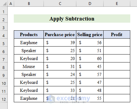 Subtract Two Columns in Excel