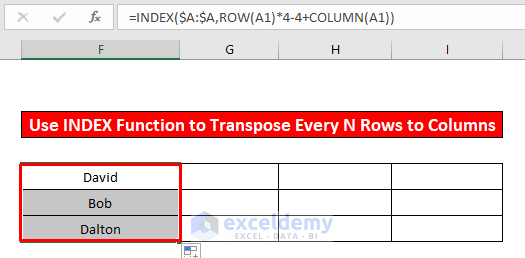Apply INDEX Function to Transpose Every n Rows to Columns in Excel