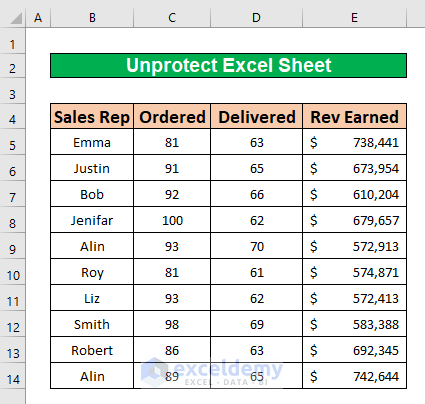 Perform a VBA Code to Unprotect Single Excel Sheet with Password in Excel