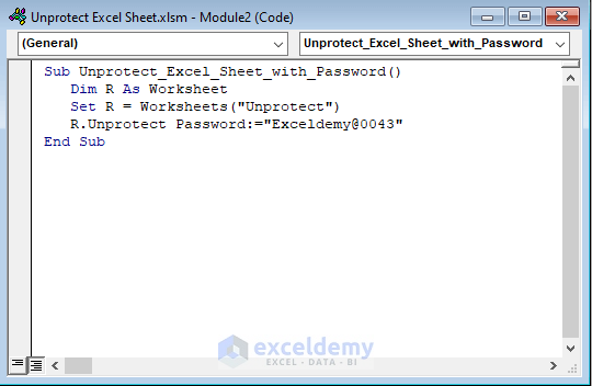Unprotect Excel Sheet with Password Using VBA Code with Worksheet Name