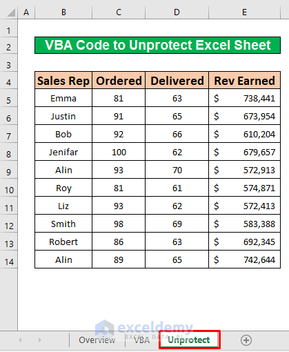 Unprotect Excel Sheet with Password Using VBA Code with Worksheet Name