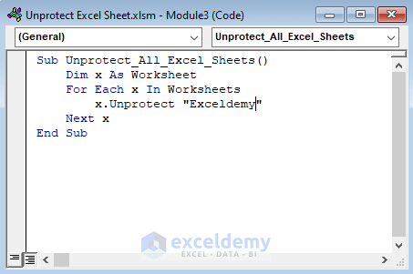 unprotect excel sheet with password vba