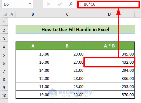 Use Fill Handle in Excel to Copy Formula