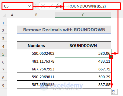 Remove Decimal Places with ROUNDDOWN Function