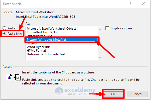 Insert Excel Table into Word