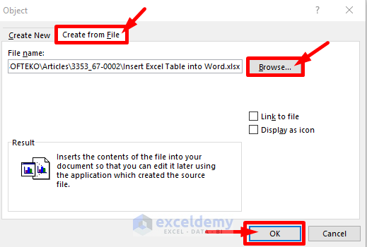Insert Excel Table into Word