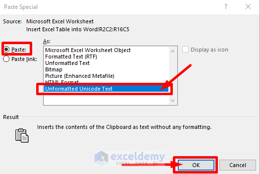 Insert Excel Table into Word