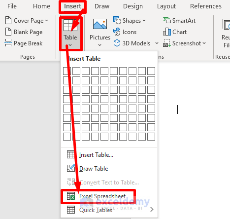 Insert Excel Table into Word