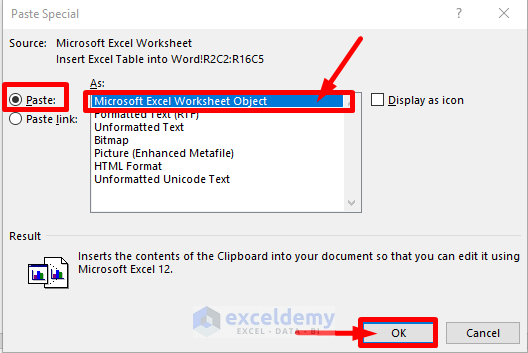 Insert Excel Table into Word