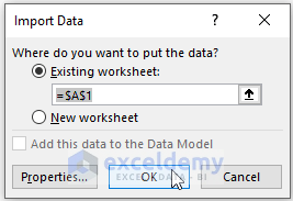 Existing worksheet