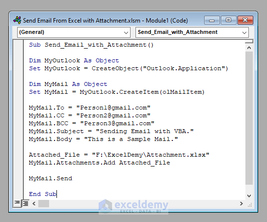 Putting the VBA Code to Develop the Macro to Send the Email with the Attachment