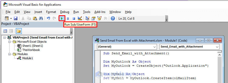 Running the Macro to Develop the Macro to Send the Email with the Attachment