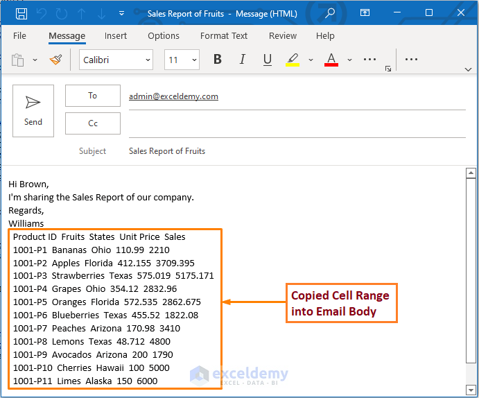 Send Email from Excel with Selected Cell Range into Email Body