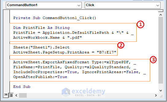 Method 1-Excel Print to PDF Macro Button