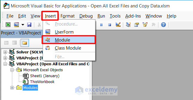 Inserting a Module to Copy All Excel Files in a Folder and Copy Data Using VBA