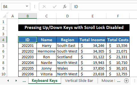 Pressing UpDown Keys with Scroll Lock Disabled