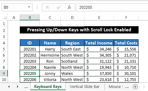 Pressing UpDown Keys with Scroll Lock Enabled