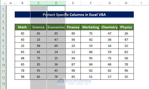 Protect Multiple Columns in Excel using VBA