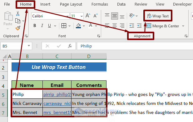 Put Multiple Lines in Excel Cell Using the Wrap Text Feature