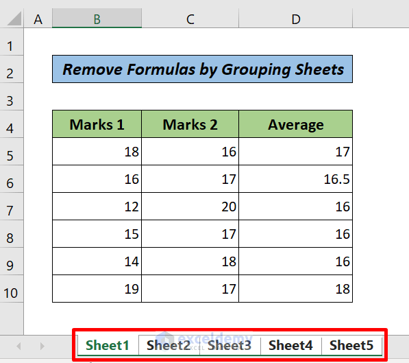 Remove Formulas From Entire Workbook by Grouping Sheets