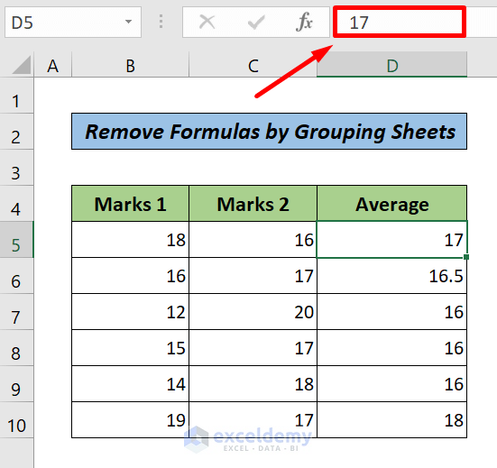 Removing Formulas From Entire Workbook by Grouping Sheets (Result)