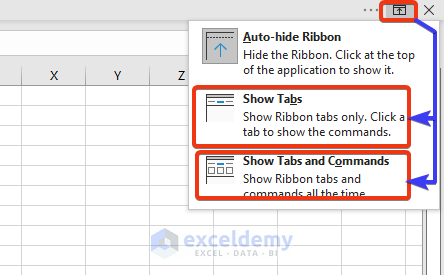 Ribbon Display Option to restore toolbar