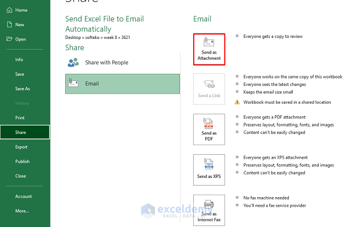 Utilizing Share Command to Send Excel File to Email 