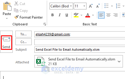 Utilizing Quick Access Toolbar to Send Excel File to Email