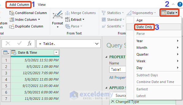 Separate Date and Time Using the Power Query Tool