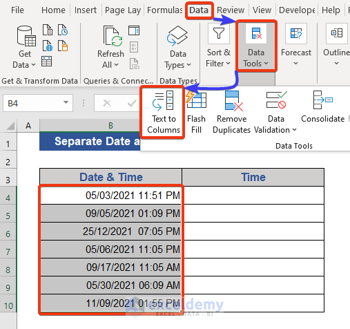 Use Text to Columns Wizard to Separate Date and Time