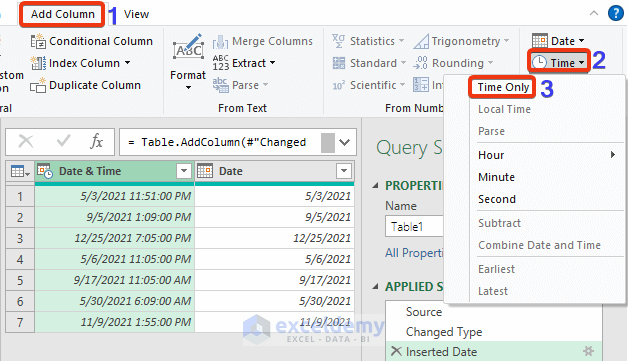 Separate Date and Time Using the Power Query Tool