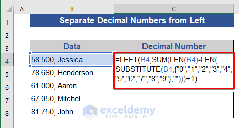Consolidate LEFT, LEN, SUM, and SUBSTITUTE Functions to separate decimal numbers