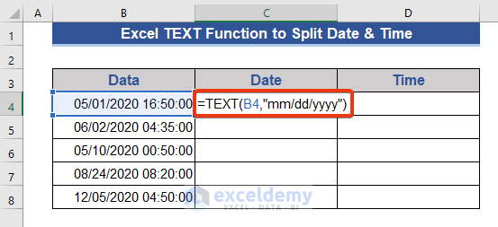 Excel TEXT Function to Split Date and Time