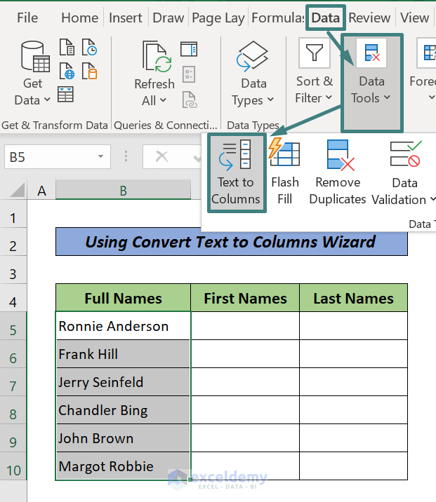 Use Text to Columns Wizard to Split Names into Two Columns
