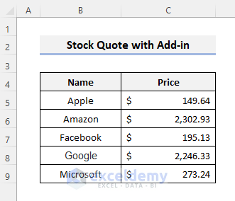 Stock Quote Add-in for Excel