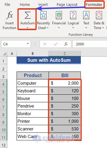 Excel AutoSum Magic to get sum