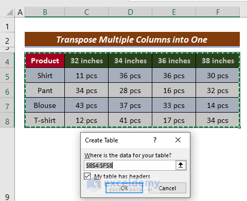 Transpose Data in Multiple Columns into One Column Using Power Query