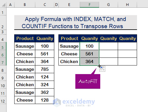 Handy Approaches to Transpose Rows to Columns Based on Criteria in Excel