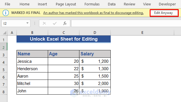 Ignore ‘Marked As Final’ Tag and Edit Anyway of an Excel Sheet